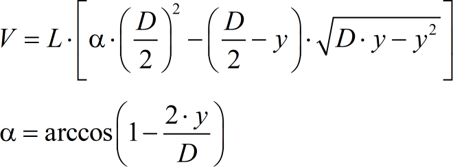 Formula volume del liquido contenuto in un serbatoio cilindrico orizzontale