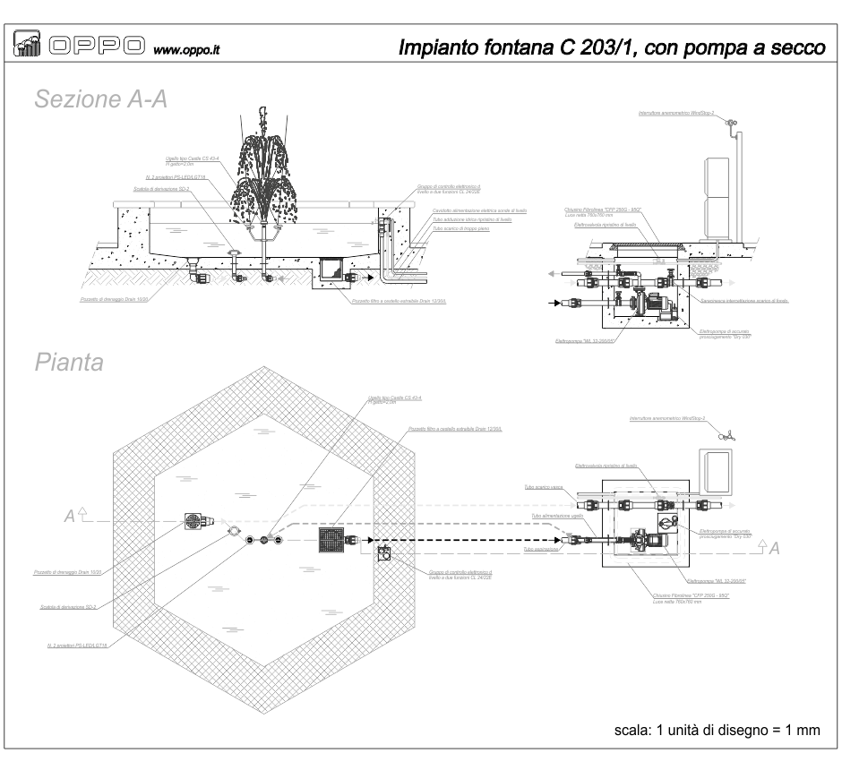 Impianto fontana C 203/1, con pompa a secco